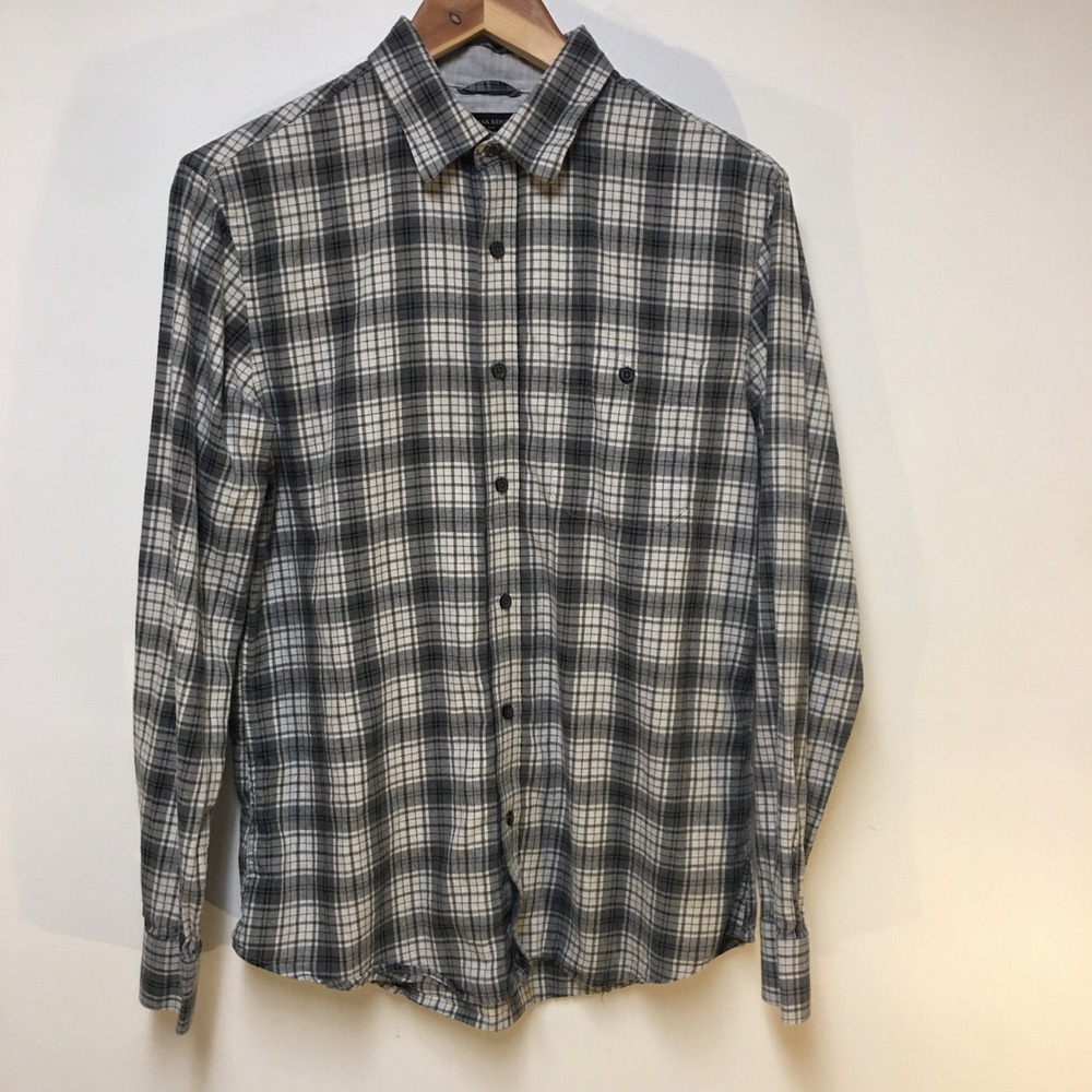 Banana Republic Button Down Shirt‎ Mens Medium Gray Plaid Slim Fit Preppy Cozy